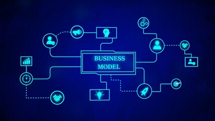 Poster - Abstract blue business model diagram illustrating planning strategy success teamwork and growth with modern digital concepts
