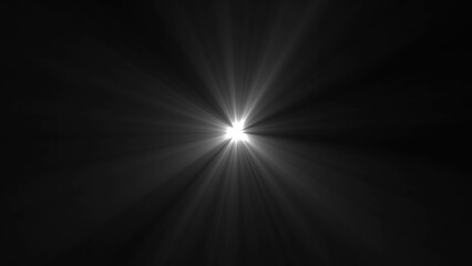 Poster - Abstract burst of light shining brightly in a dark space emitting radiant beams with grayscale tones and a center focal point illustrating energy and illumination