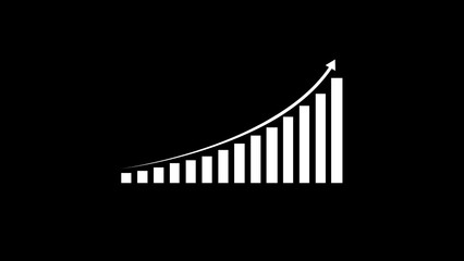 Poster - Minimalist ascending bar chart with arrow illustrating business growth on a black background symbolizing success and financial progress