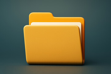 Aufkleber - 3D Render of an Open Orange File Folder with White Paper on a Dark Teal Background Surface