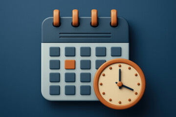 Poster - 3D Rendered Calendar and Clock Icon on Blue Background Illustrating Time Management and Scheduling Concepts for Business