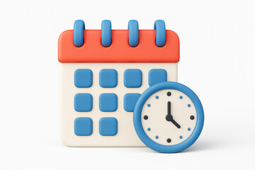 Poster - 3D Rendered Calendar and Clock Icon on White Background Symbolizing Time Management and Scheduling for Appointments and Deadlines