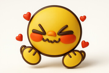 Leinwandbilder - Adorable 3D Render of a Yellow Emoji Character Expressing Affection with Floating Red Hearts on a Clean White Backdrop