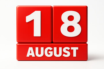 Poster - August 18th Calendar Blocks Depicting Date Reminder for Schedules and Planning in a 3D Rendering Style