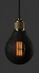 Poster - Glowing edison light bulb inside a complex mesh of dark abstract wires. Creative idea and complex thinking concept.