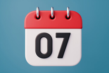 Leinwandbilder - Calendar Icon Illustrating the Seventh Day of the Month on a Blue Backdrop for Scheduling and Planning Purposes