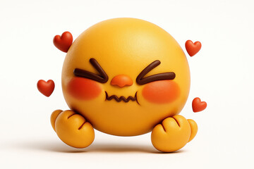 Leinwandbilder - Charming 3D Emoji with Expressive Face and Floating Hearts on a White Background Perfect for Digital Communication