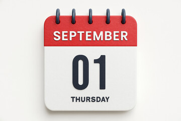 Poster - Detailed September 1st Calendar Page Illustrating Thursday Date Reminder for Schedules and Planning in a 3D Rendering Style