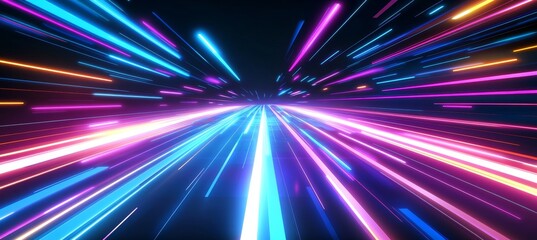 Poster - Vibrant Neon Tunnel A Stunning Vector Journey Through Hyperspace with Dynamic Color Streaks