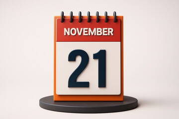 Poster - Orange and White Calendar Displaying November 21st Date Reminder for Schedule Planning and Event Organization