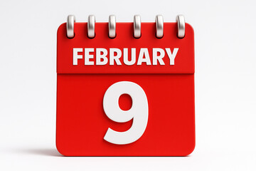 Poster - Red February Ninth Calendar Page Reminder Date Day Month Schedule Appointment Organize Planning Event Important Notice