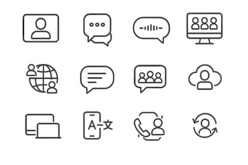 Poster - Communication icons set - chat, video call, network, translation, cloud