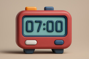 Aufkleber - Stylized Red Alarm Clock Displaying 700 with Teal Screen and Contrasting Buttons on a Beige Backdrop