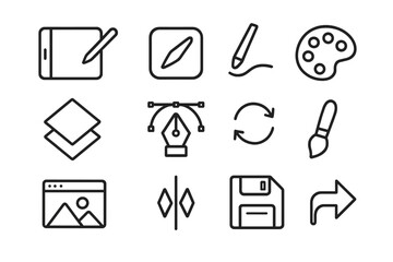 Poster - Digital art icons set with tools for creative design and graphic editing