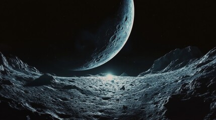 Wall Mural - Stunning Panoramic View of the Moon s Surface Featuring Craters and Space Beyond for Exploration