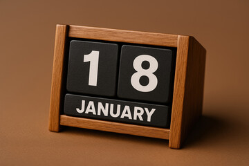 Poster - Wooden Framed Block Calendar Displaying January 18th Date Reminder for Schedule Planning and Event Organization