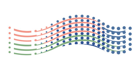 Poster - Abstract wavy lines with dots in shades of blue green and peach on a white background design element