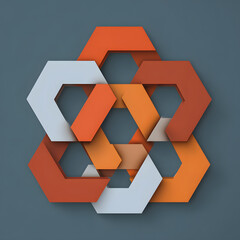 Aufkleber - Abstract geometric shapes interlocking hexagons orange gray 3d rendered design