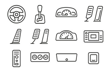 Leinwandbilder - Car dashboard icons set with steering wheel and pedals on gray background