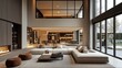 © Khan - Large modern living space with stylish furniture, warm lighting, and a sophisticated interior design.