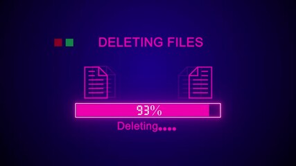 Deleting Files Progress Warning Message Files Deleted Alert on Computer Screen Entering System Login And Password . system Security, Cyber Crime, Computer Hacking Concept