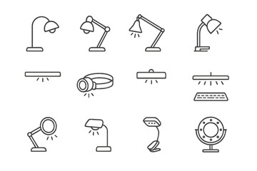 Leinwandbilder - Collection of desk lamp and lighting icons on gradient background