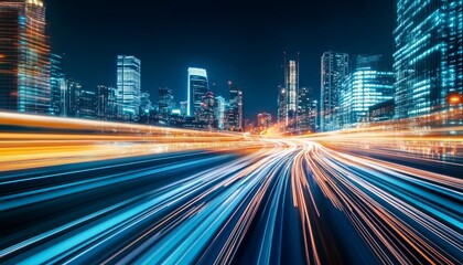 Poster - Futuristic City Highway with Dynamic Data Streams, Showcasing Modern Technology and Connectivity.