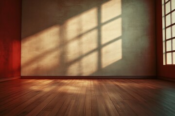 Poster - Sunlight Streaming Through Windows Creates Intricate Shadow Patterns on Textured Walls of Room
