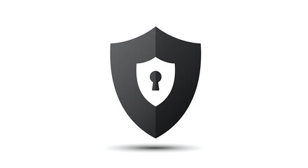 Poster - A gray shield with a white keyhole in the center on a white background with a subtle shadow below it - ai generated