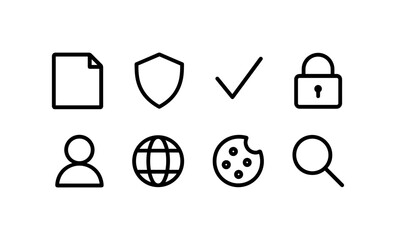 Poster - Essential web and security icons pack in simple linear style