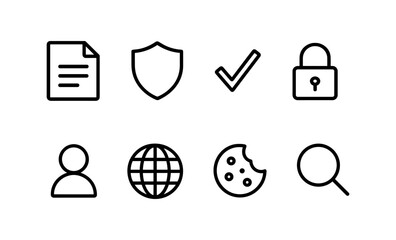 Poster - Essential privacy and security icons in minimalist line style set