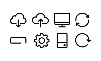 Fototapete - Minimalist line icons for cloud technology and digital devices