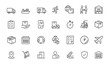 © Vintage Studio - Delivery and logistics icon set featuring shipping, cargo, transportation, express courier, warehouse, global distribution, package handling, order tracking, and freight services