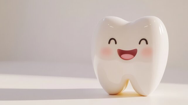 3d rendering of smiling tooth character highlighting dental wellness, emphasizing preventive oral care and positive hygiene approach