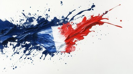 Poster - Abstract composition of red, white, and blue paint forming a dynamic splash on a white background