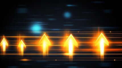 Poster - Vibrant Yellow Arrows Ascending on a Textured Digital Background Symbolizing Growth and Progress