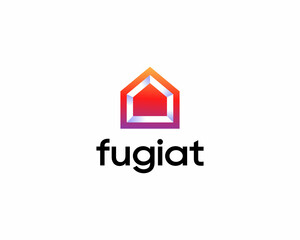 Poster - Abstract house logo design template. Bright gradient home real estate vector sign. Smart home security logotype. Vector illustration