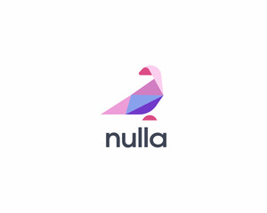 Poster - Polygonal dove logo. Origami colorful pigeon icon. Abstract sitting bird logotype low poly style. Vector illustration.
