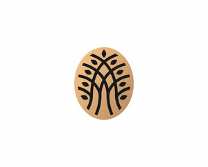 Poster - Abstract tree leaves in gold oval logo. Luxury garden, park icon logotype.  illustration.