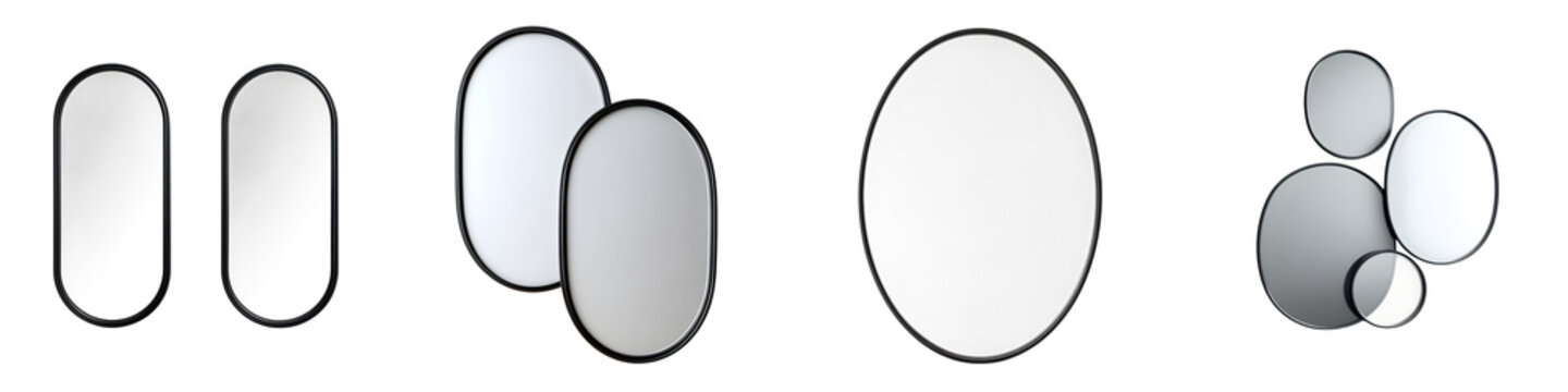 Modern Minimalist Mirrors: Geometric Shapes on White Background