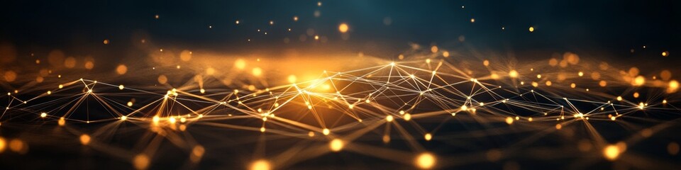Poster - Intricate Network of Luminous Connections with Golden Nodes, Abstract Vector Visualization Design