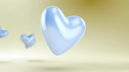 Poster - Animation. Floating blue and white hearts in a soft golden background create a whimsical and romantic atmosphere, perfect for expressing love and affection in various design projects