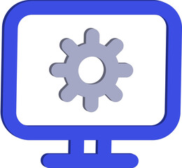 Fototapete - Stylized 3d computer monitor icon with a grey gear symbol inside representing settings or configuration isolated on transparent background