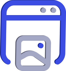 Fototapete - Abstract 3d rendering of a stylized browser window displaying a landscape image with a blue frame and gray elements isolated on transparent background