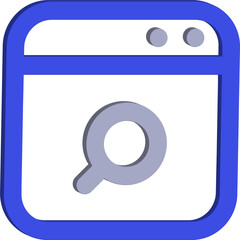 Fototapete - Stylized 3d browser window icon with a magnifying glass search symbol and two dots representing tabs isolated on transparent background