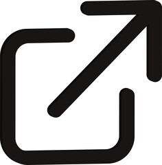 Fototapete - A black square with a diagonal arrow pointing outwards from the top right corner of the square isolated on transparent background