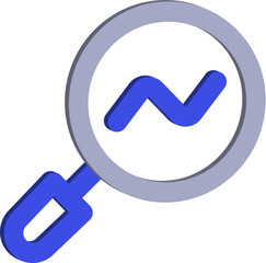 Fototapete - 3d magnifying glass examining a blue upward trending graph line isolated on transparent background