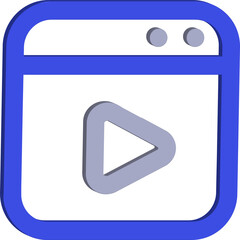 Fototapete - Modern 3d blue browser window with a light purple play button and dots isolated on transparent background