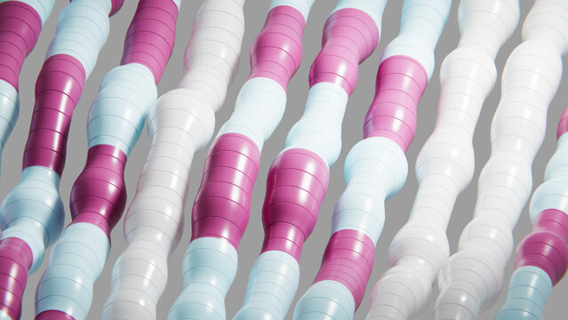 Pink and white abstract pipes creating a futuristic pattern