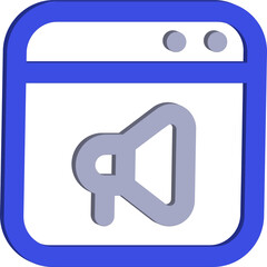 Fototapete - 3d blue browser window icon with a light purple megaphone symbol inside isolated on transparent background